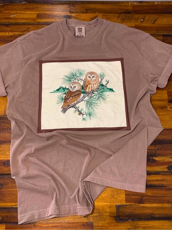Comfort Colors Tops - Comfort Colors Brown Short Sleeve Tee with Vintage Owl Patch